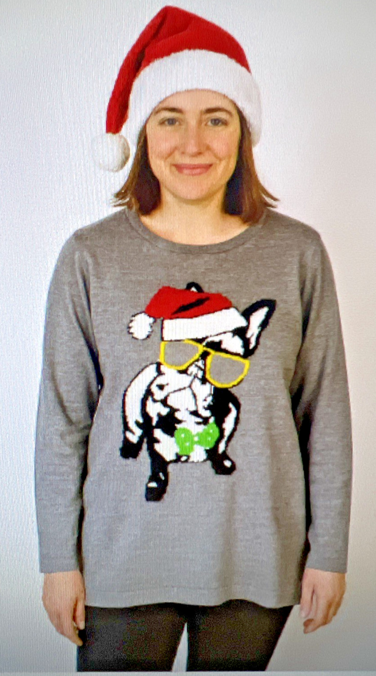 Avenue Christmas Frenchie bulldog sweater 14 16 XL ugly dog holiday santa gray